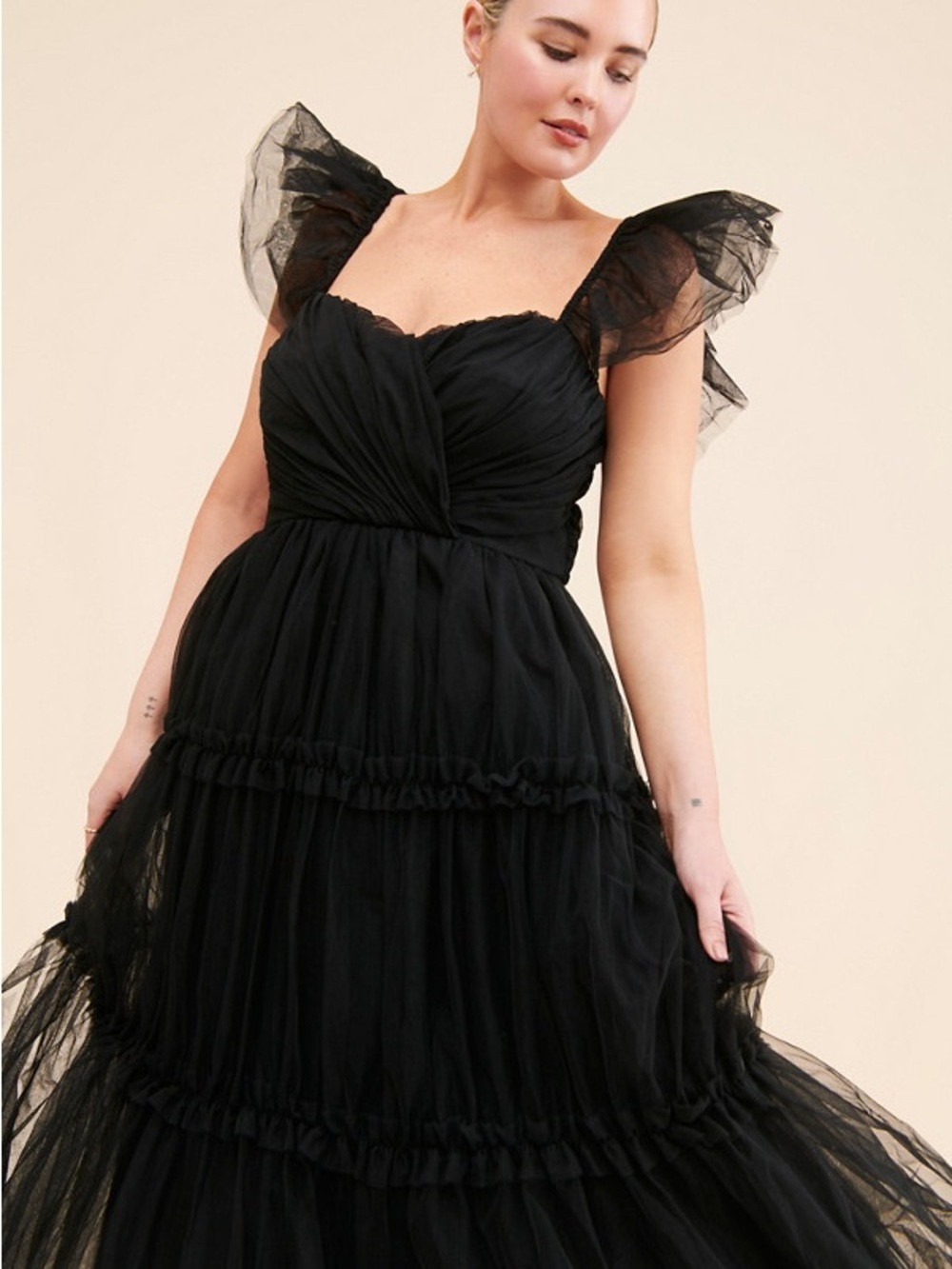 ELOQUII Fluttery Tiered Dress Plus Size 22 Like New Black Onyx Midi Tulle Dress